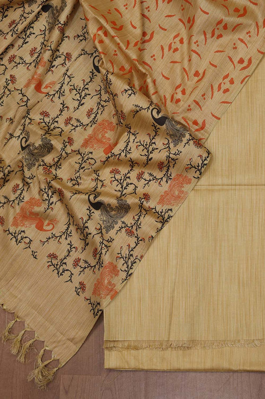 Chic Pastel Block Print Linen-Cotton Suit Set - Unstitched - Luxurion World