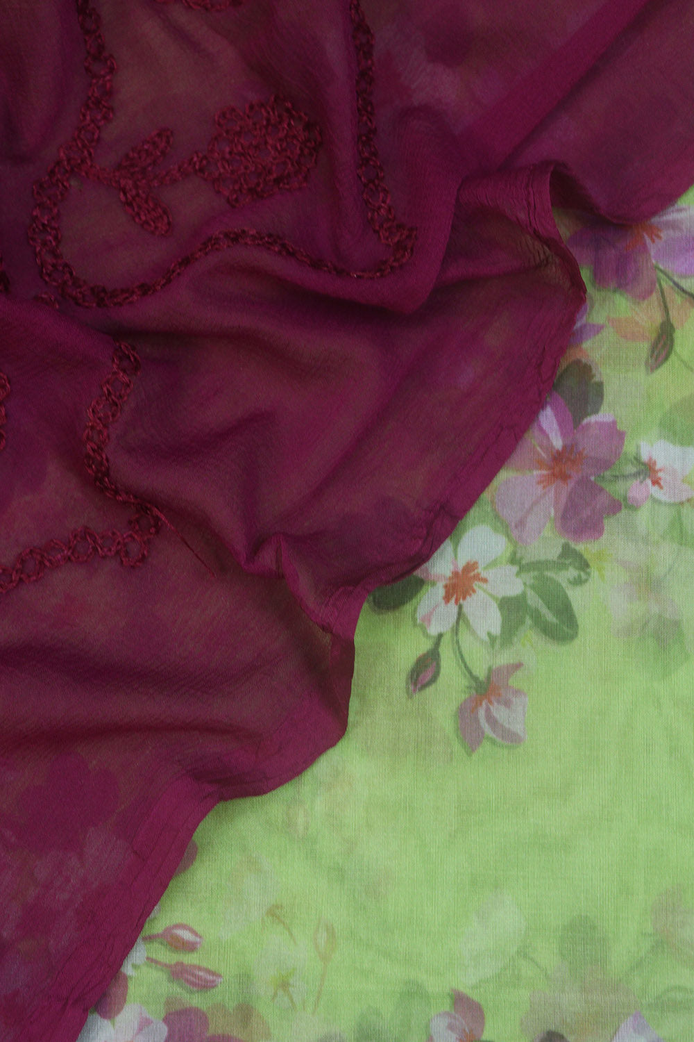 Green Organza Silk Suit with Maroon Dupatta & Digital Embroidery: A Stunning Ensemble for Elegant Occasions - Luxurion World