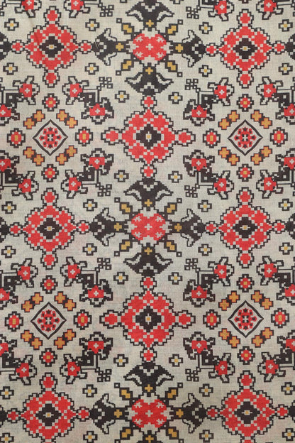 Elegant Off White Patola Design Tussar Silk Suit With Black Banarasi Tissue Dupatta - Luxurion World