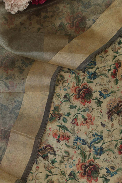 Pastel Kalamkari Digital Printed Tussar Silk Suit With Pastel Banarasi Tissue Dupatta - Luxurion World