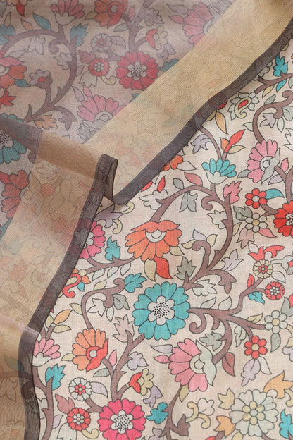 Pastel Kalamkari Digital Printed Tussar Silk Suit With Pastel Banarasi Tissue Dupatta - Luxurion World