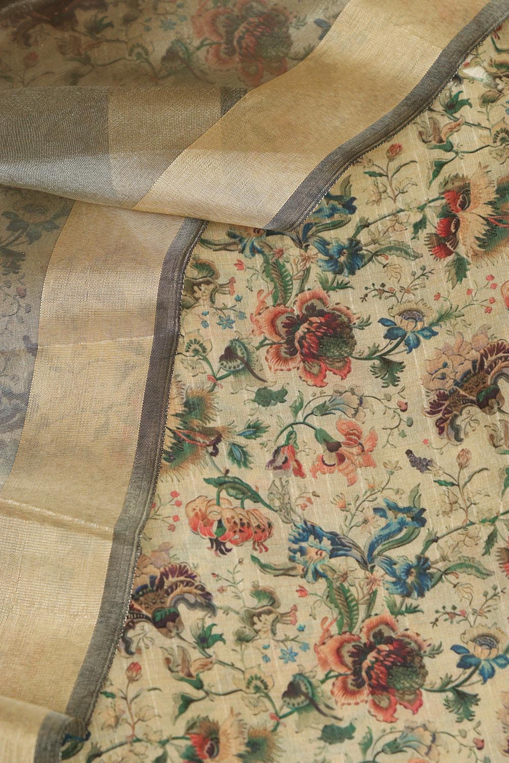 Pastel Kalamkari Digital Printed Tussar Silk Suit With Pastel Banarasi Tissue Dupatta - Luxurion World