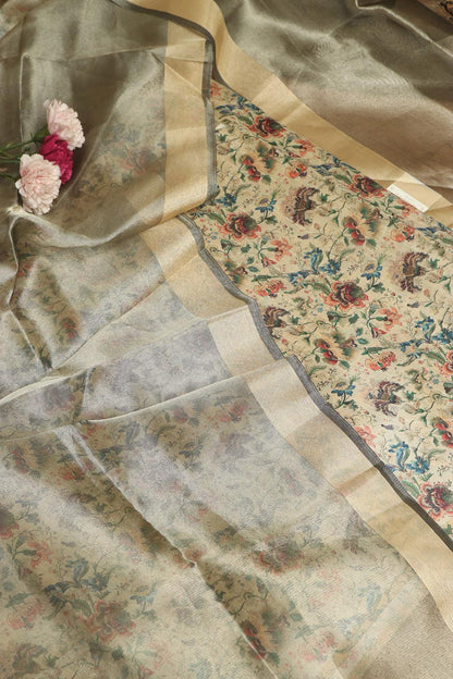 Pastel Kalamkari Digital Printed Tussar Silk Suit With Pastel Banarasi Tissue Dupatta - Luxurion World