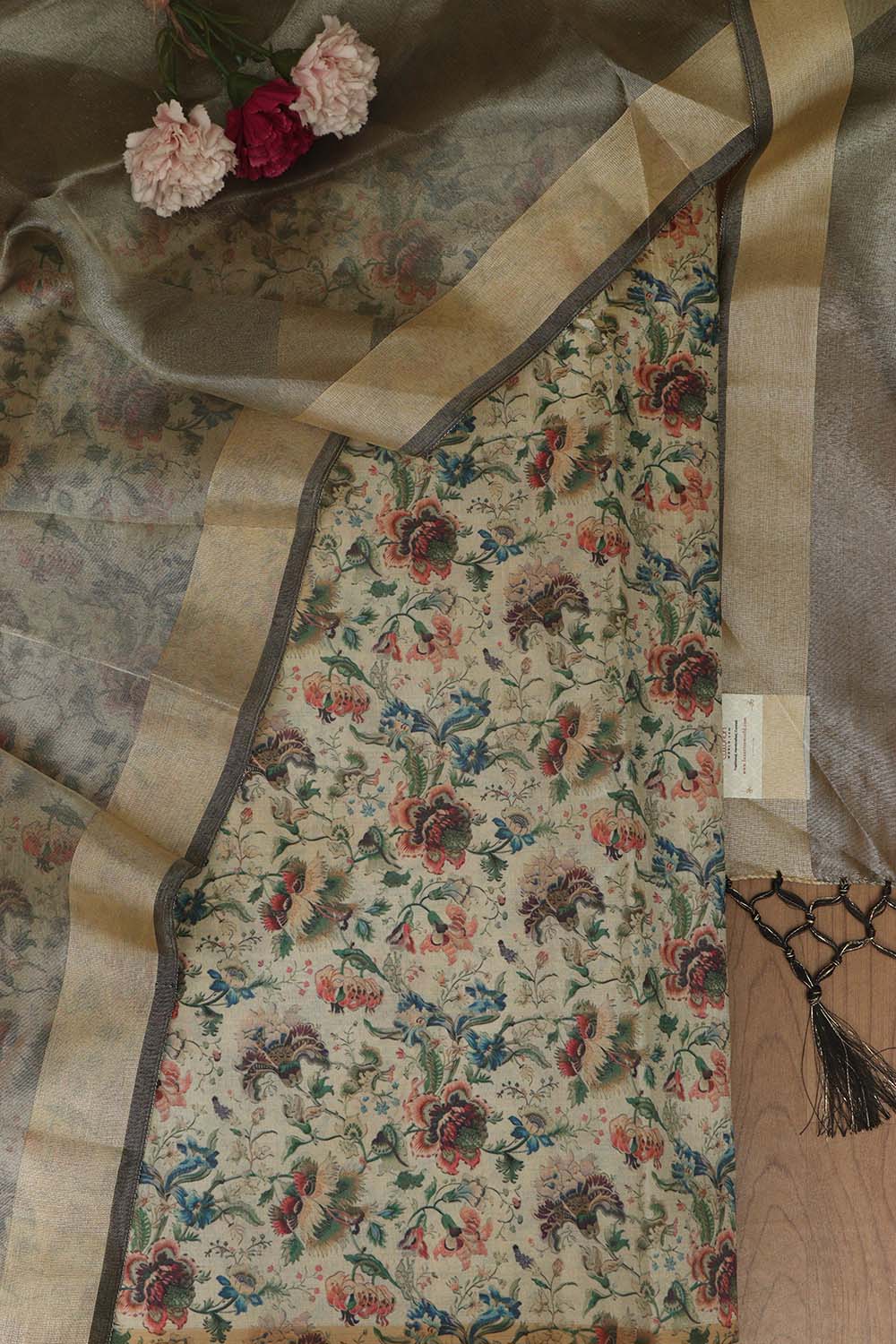 Pastel Kalamkari Digital Printed Tussar Silk Suit With Pastel Banarasi Tissue Dupatta - Luxurion World