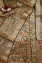 Yellow Kalamkari Digital Printed Tussar Silk Suit With Banarasi Tissue Dupatta - Luxurion World