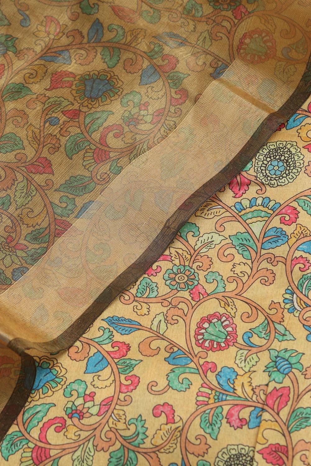 Yellow Kalamkari Digital Printed Tussar Silk Suit With Banarasi Tissue Dupatta - Luxurion World