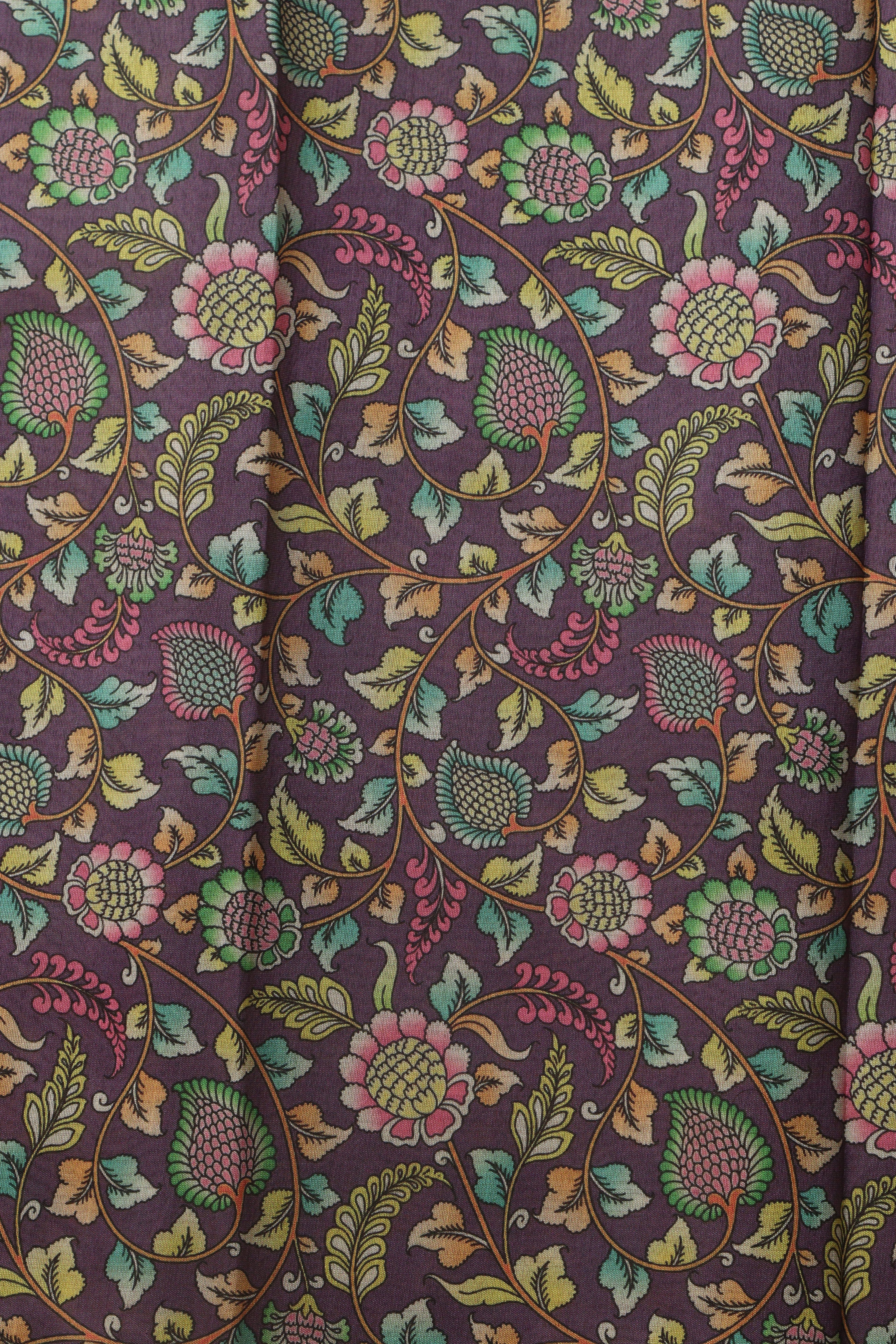 Elegant Purple Kalamkari Digital Printed Tussar Silk Suit With Banarasi Tissue Dupatta - Luxurion World