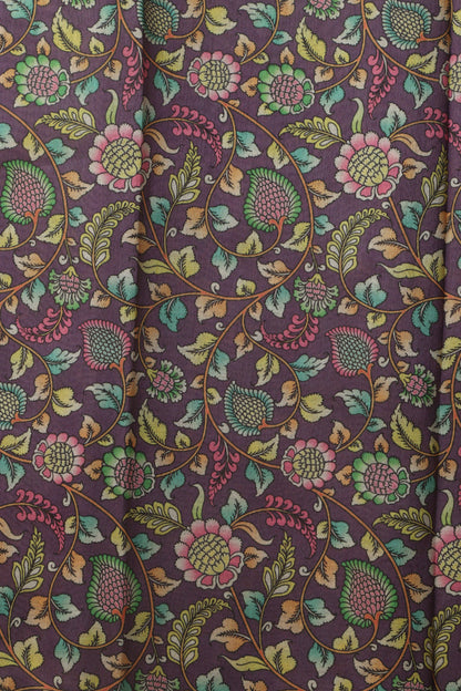 Elegant Purple Kalamkari Digital Printed Tussar Silk Suit With Banarasi Tissue Dupatta - Luxurion World