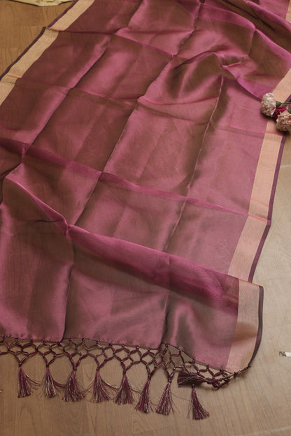 Elegant Purple Kalamkari Digital Printed Tussar Silk Suit With Banarasi Tissue Dupatta - Luxurion World