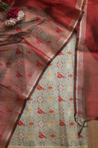 Elegant Grey Patola Design Tussar Silk Suit With Maroon Banarasi Tissue Dupatta - Luxurion World
