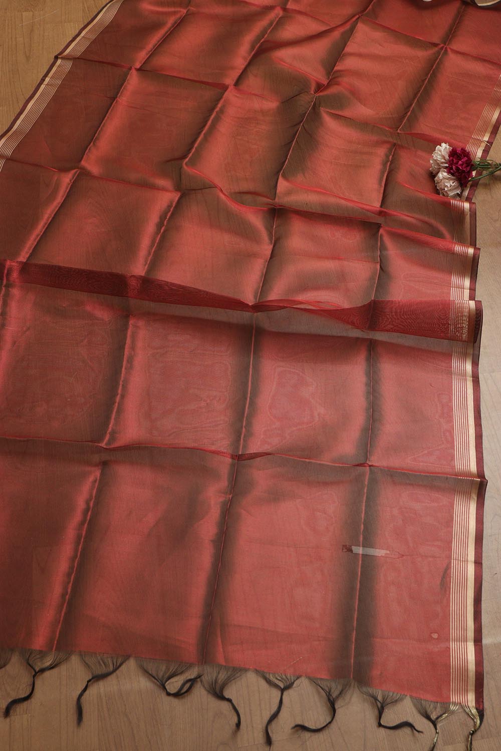 Elegant Grey Patola Design Tussar Silk Suit With Maroon Banarasi Tissue Dupatta - Luxurion World