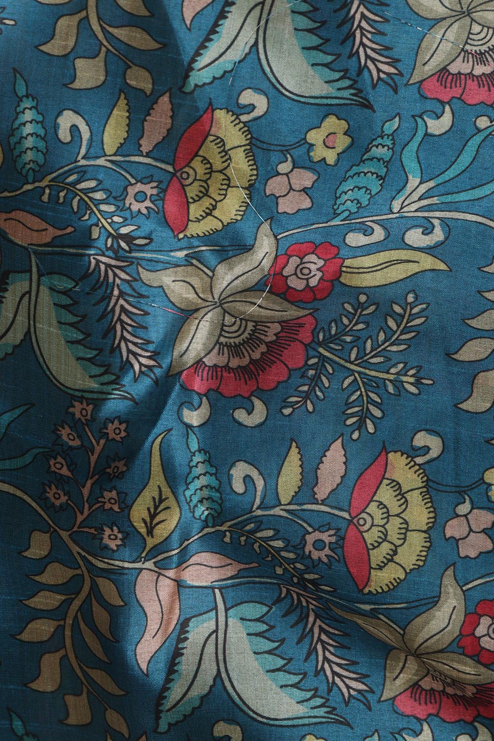 Blue Kalamkari Digital Printed Tussar Silk Suit With Banarasi Tissue Dupatta - Luxurion World