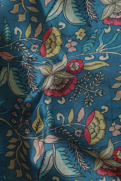 Blue Kalamkari Digital Printed Tussar Silk Suit With Banarasi Tissue Dupatta - Luxurion World