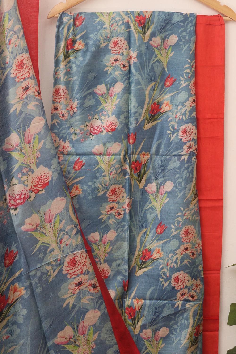 Digital Print Blue Tussar Moonga Suit Set - Stylish & Unstitched - Luxurion World