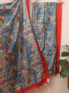 Digital Print Blue Tussar Moonga Suit Set - Stylish & Unstitched - Luxurion World