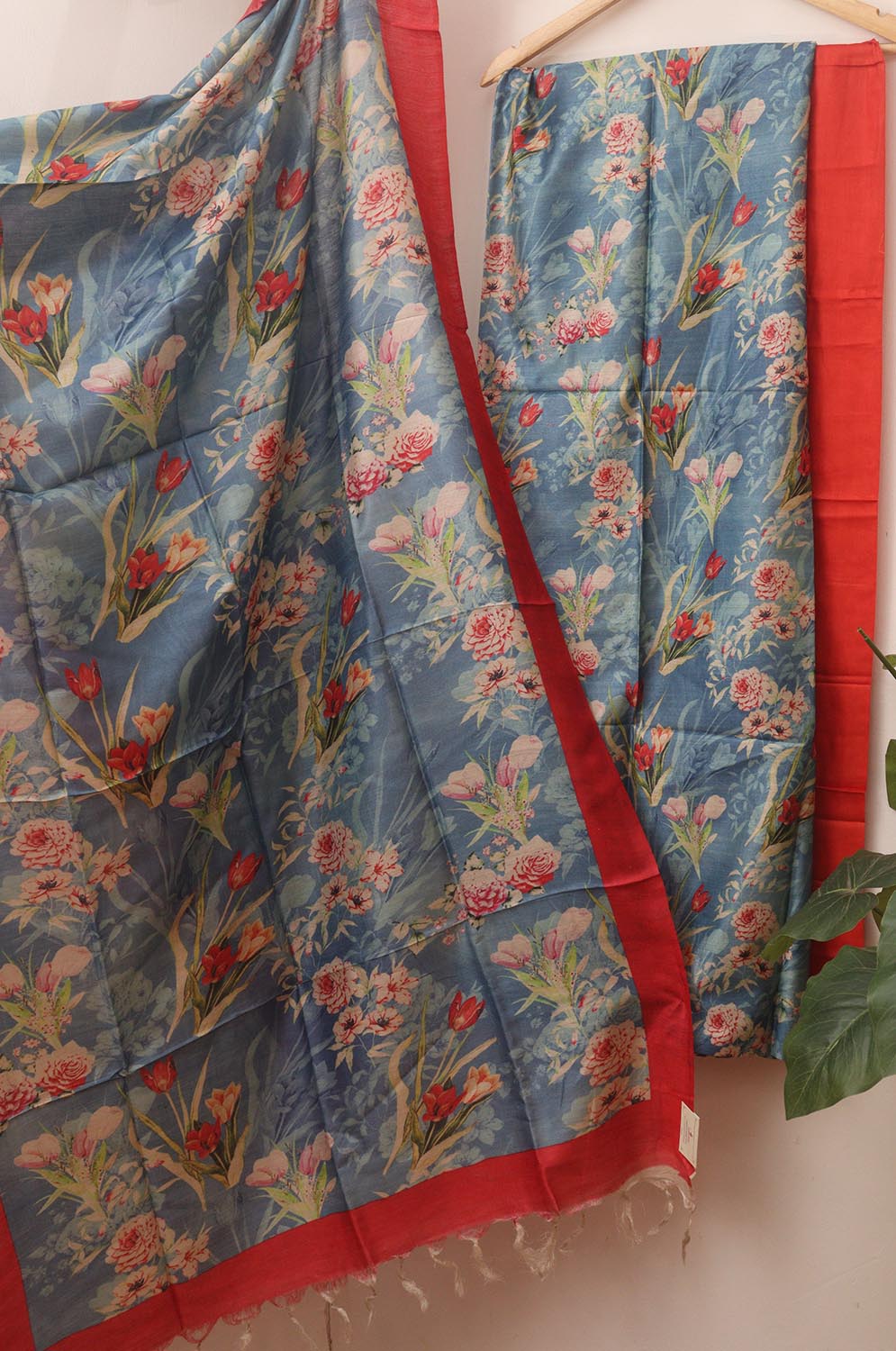 Digital Print Blue Tussar Moonga Suit Set - Stylish & Unstitched - Luxurion World