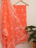 Orange Handloom Jamdani Chanderi Silk Two Piece Unstitched Suit Set - Luxurion World