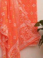 Orange Handloom Jamdani Chanderi Silk Two Piece Unstitched Suit Set - Luxurion World