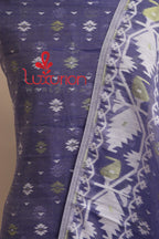 Blue Jamdani Cotton Silk Three Piece Unstitched Suit Set - Luxurion World