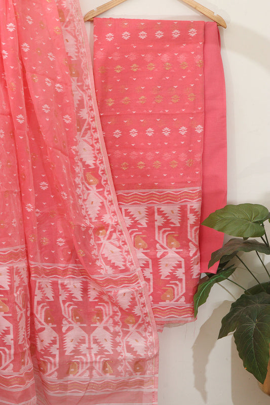 Stunning Pink Jamdani Cotton Silk Suit Set
