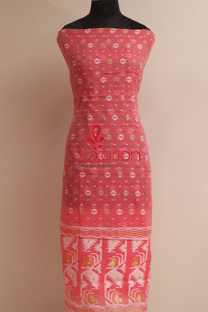 Stunning Pink Jamdani Cotton Silk Three Piece Unstitched Suit Set - Luxurion World