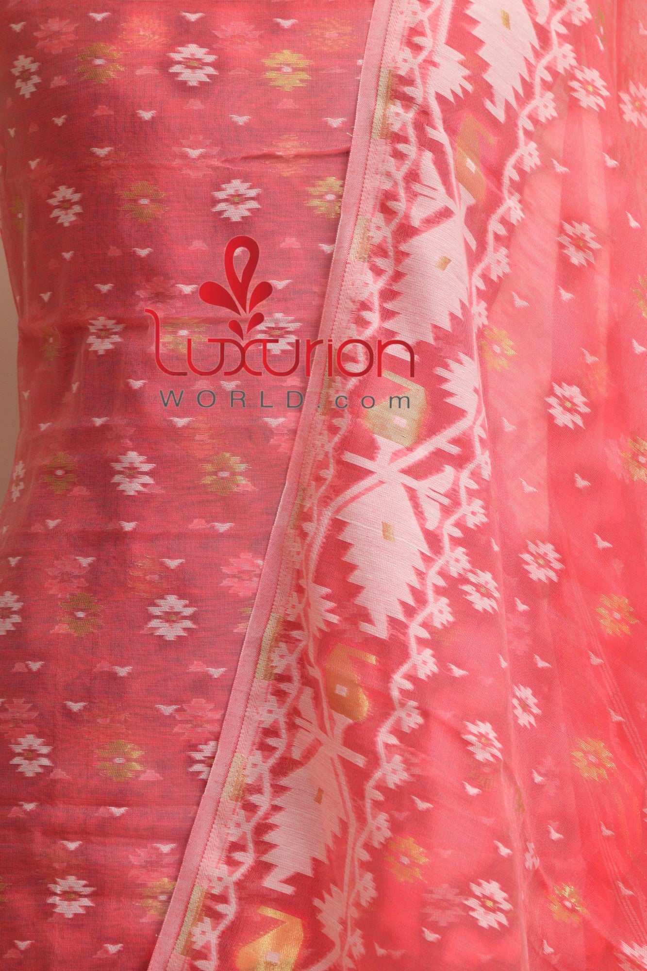 Stunning Pink Jamdani Cotton Silk Three Piece Unstitched Suit Set - Luxurion World