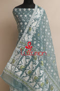Grey Jamdani Cotton Silk Three Piece Unstitched Suit Set - Luxurion World