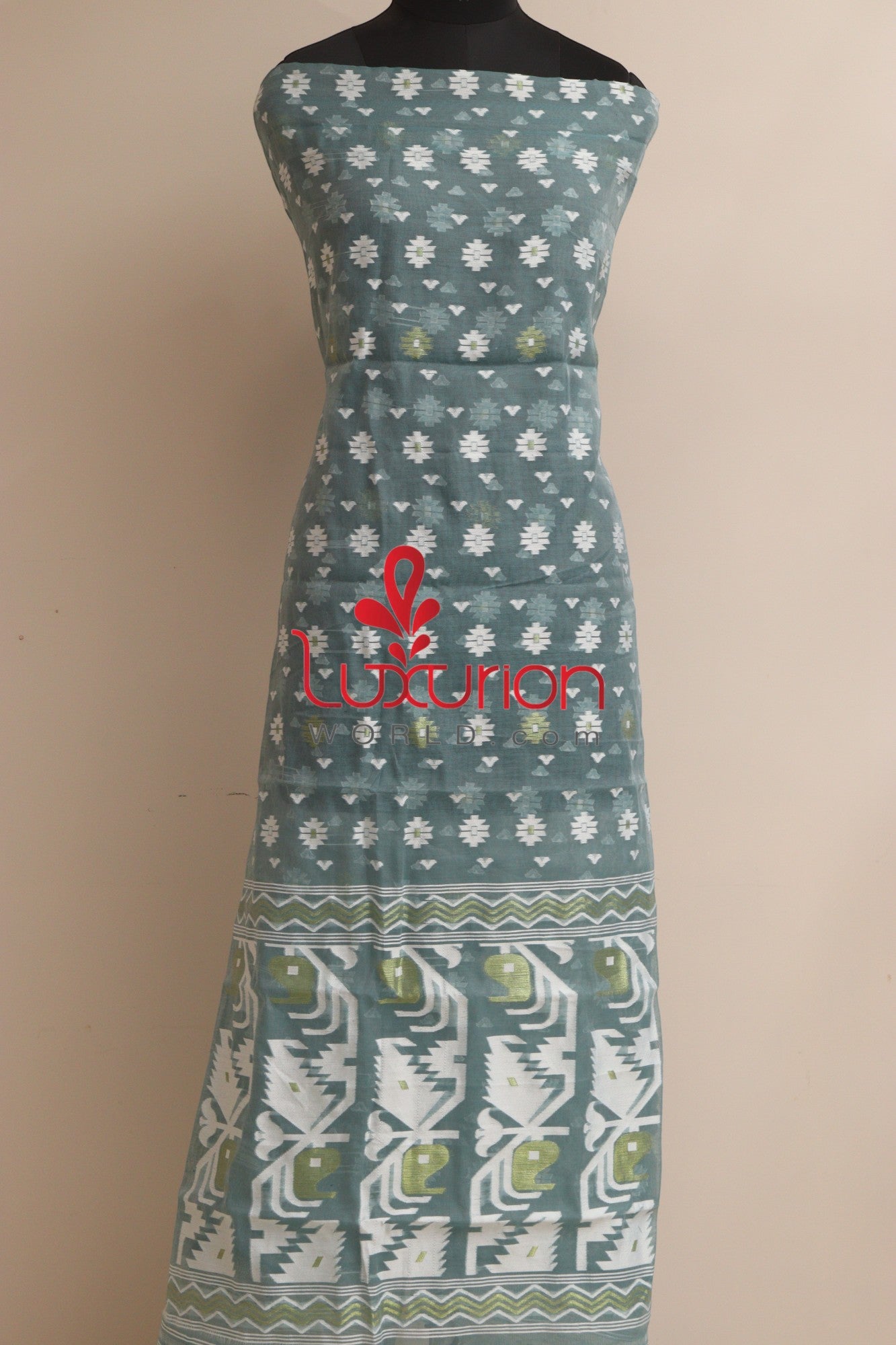 Grey Jamdani Cotton Silk Three Piece Unstitched Suit Set - Luxurion World