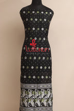 Black Jamdani Cotton Silk Three Piece Unstitched Suit Set - Luxurion World