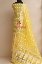 Yellow Jamdani Cotton Silk Three Piece Unstitched Suit Set - Luxurion World