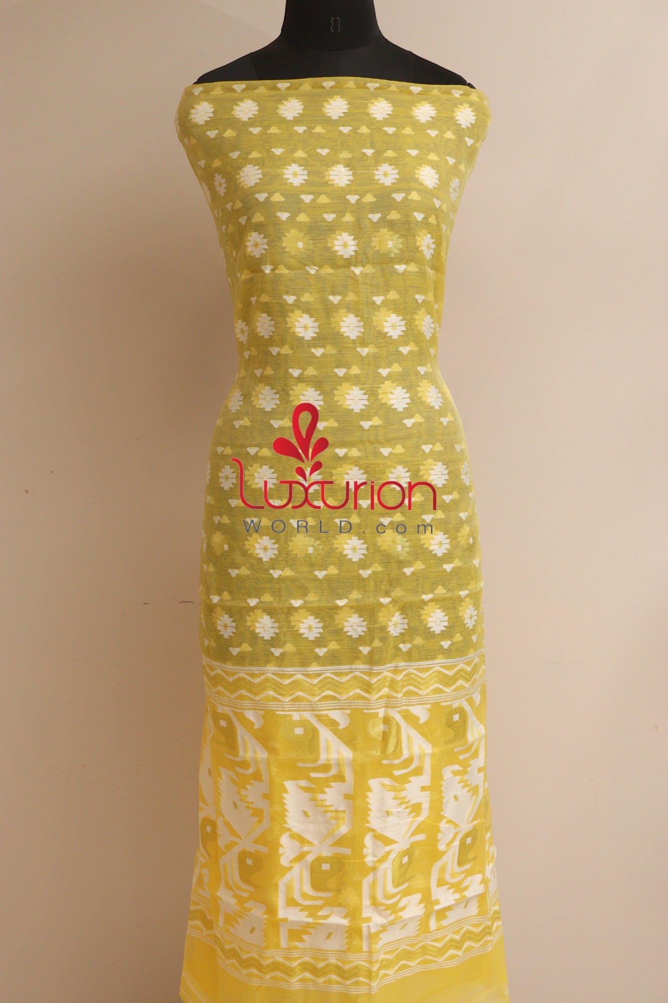 Yellow Jamdani Cotton Silk Three Piece Unstitched Suit Set - Luxurion World