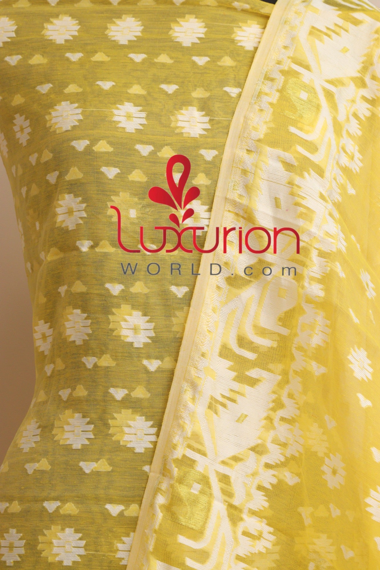 Yellow Jamdani Cotton Silk Three Piece Unstitched Suit Set - Luxurion World