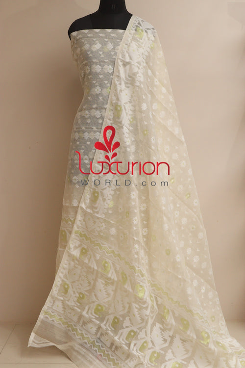 Pastel Jamdani Cotton Silk Three Piece Unstitched Suit Set - Luxurion World