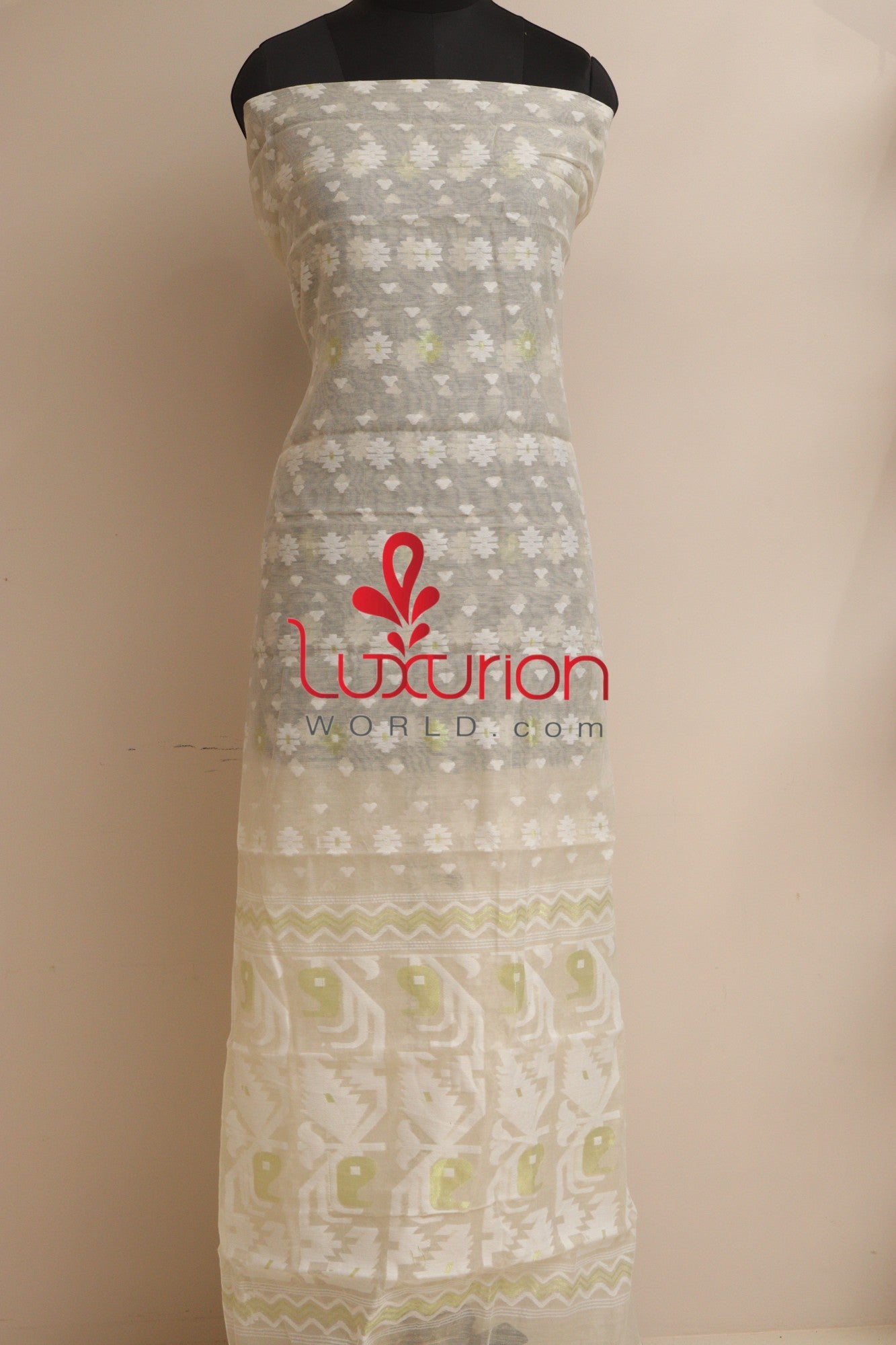 Pastel Jamdani Cotton Silk Three Piece Unstitched Suit Set - Luxurion World