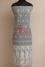 Grey Jamdani Cotton Silk Three Piece Unstitched Suit Set - Luxurion World