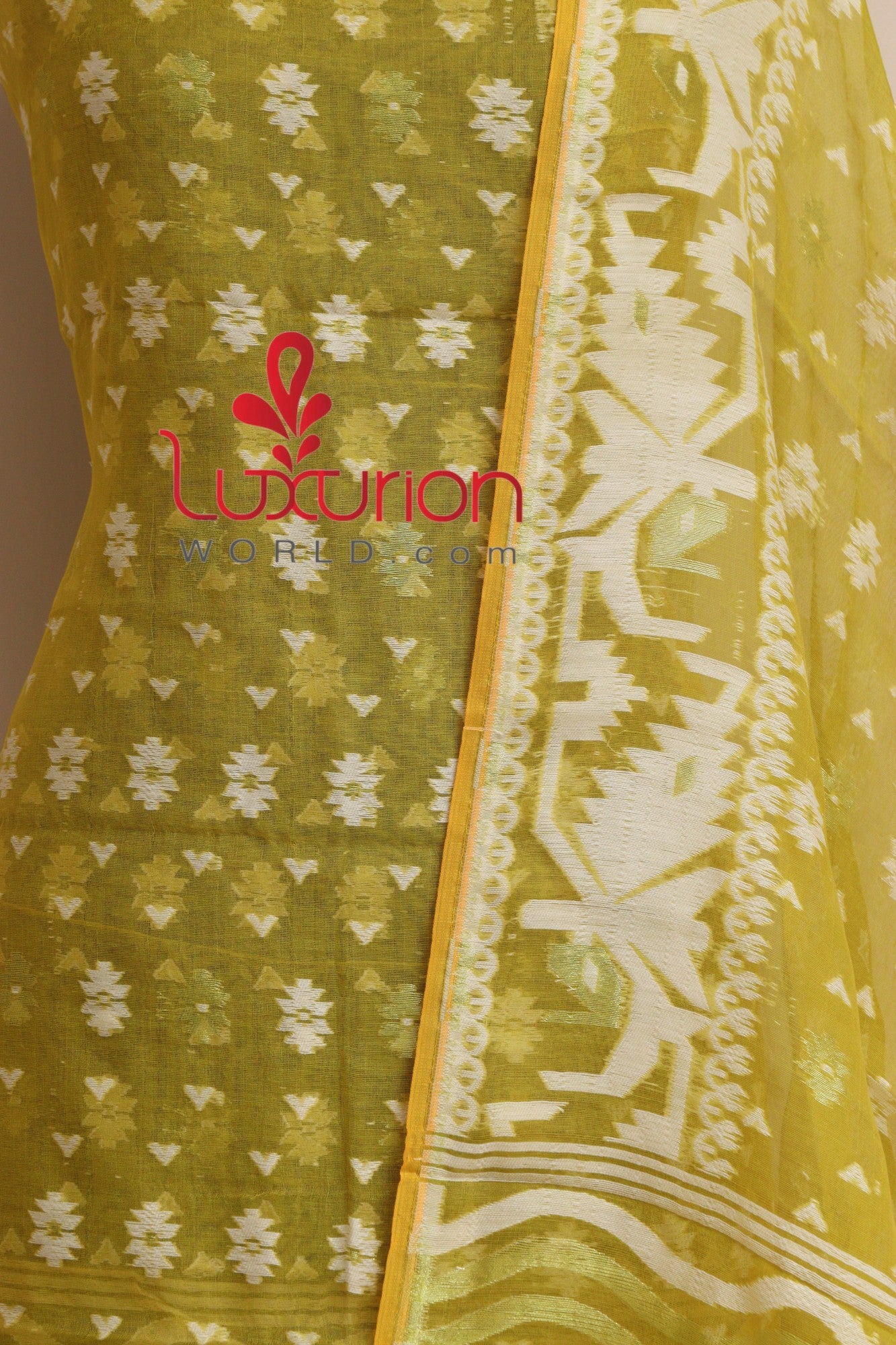 Yellow Jamdani Cotton Silk Three Piece Unstitched Suit Set - Luxurion World