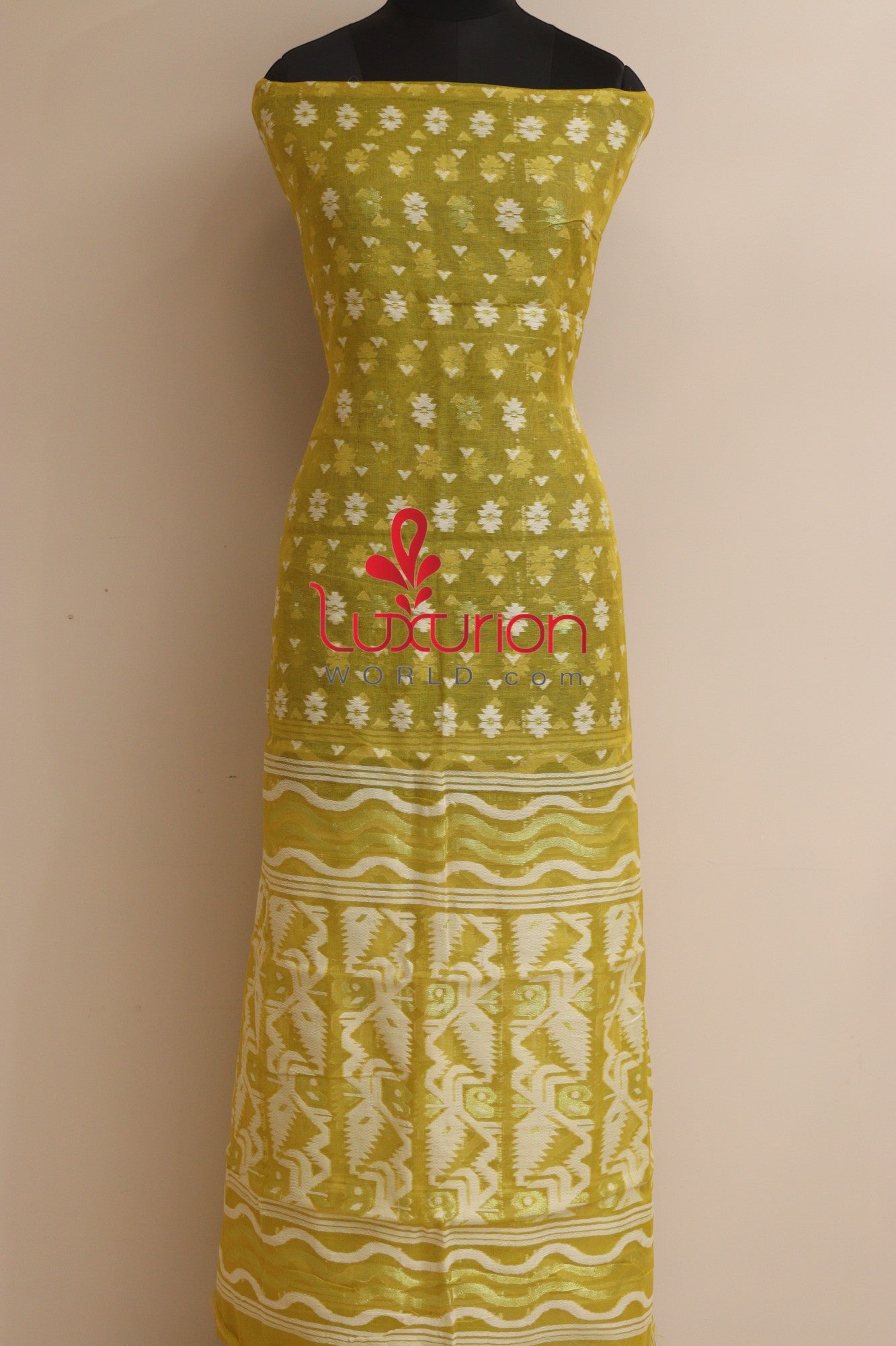 Yellow Jamdani Cotton Silk Three Piece Unstitched Suit Set - Luxurion World