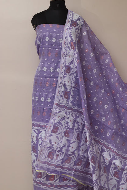 Elegant Purple Jamdani Cotton Silk Three Piece Unstitched Suit Set - Luxurion World