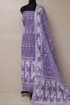 Elegant Purple Jamdani Cotton Silk Three Piece Unstitched Suit Set - Luxurion World