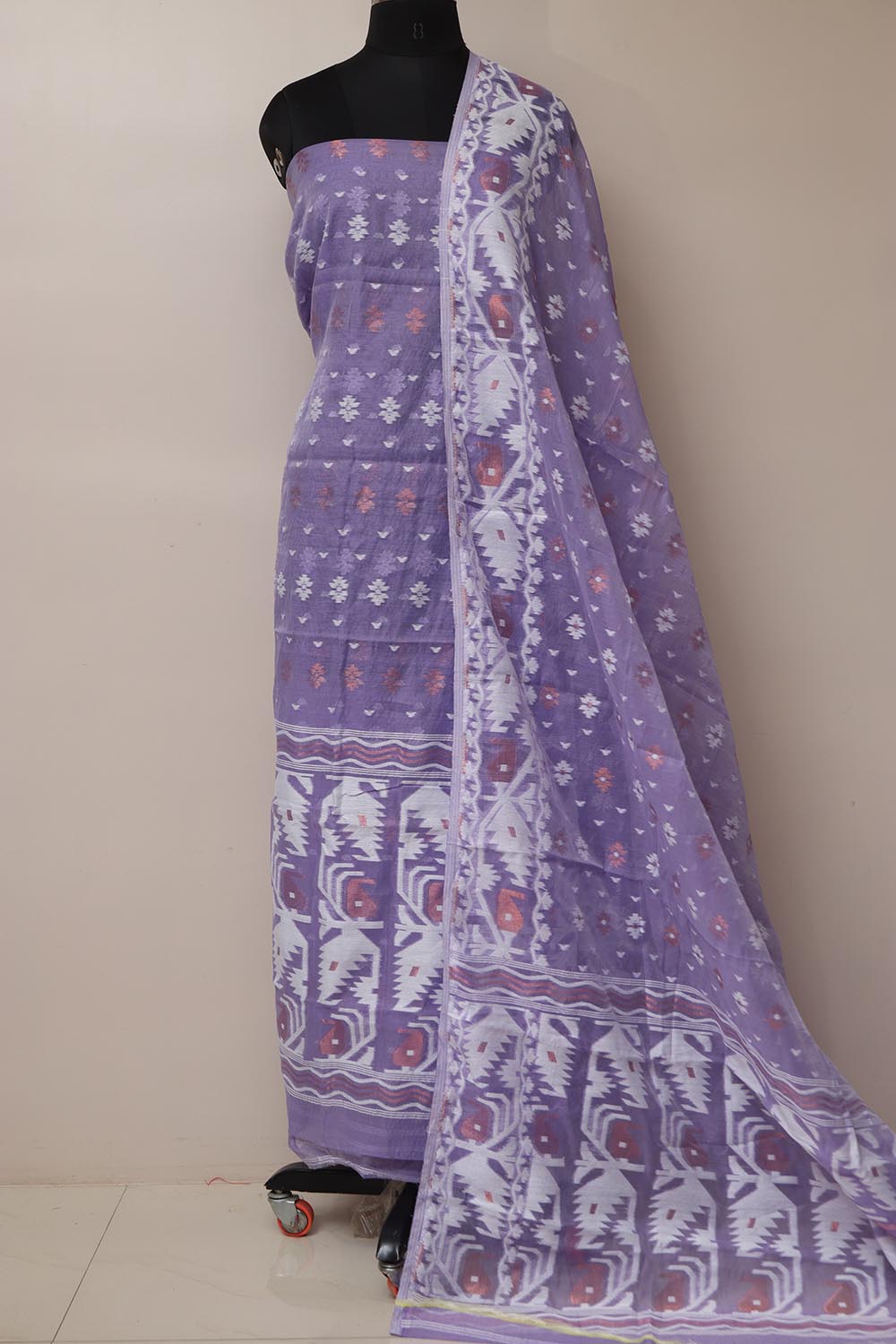 Elegant Purple Jamdani Cotton Silk Three Piece Unstitched Suit Set - Luxurion World