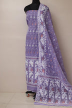 Elegant Purple Jamdani Cotton Silk Three Piece Unstitched Suit Set - Luxurion World