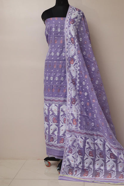 Elegant Purple Jamdani Cotton Silk Three Piece Unstitched Suit Set - Luxurion World