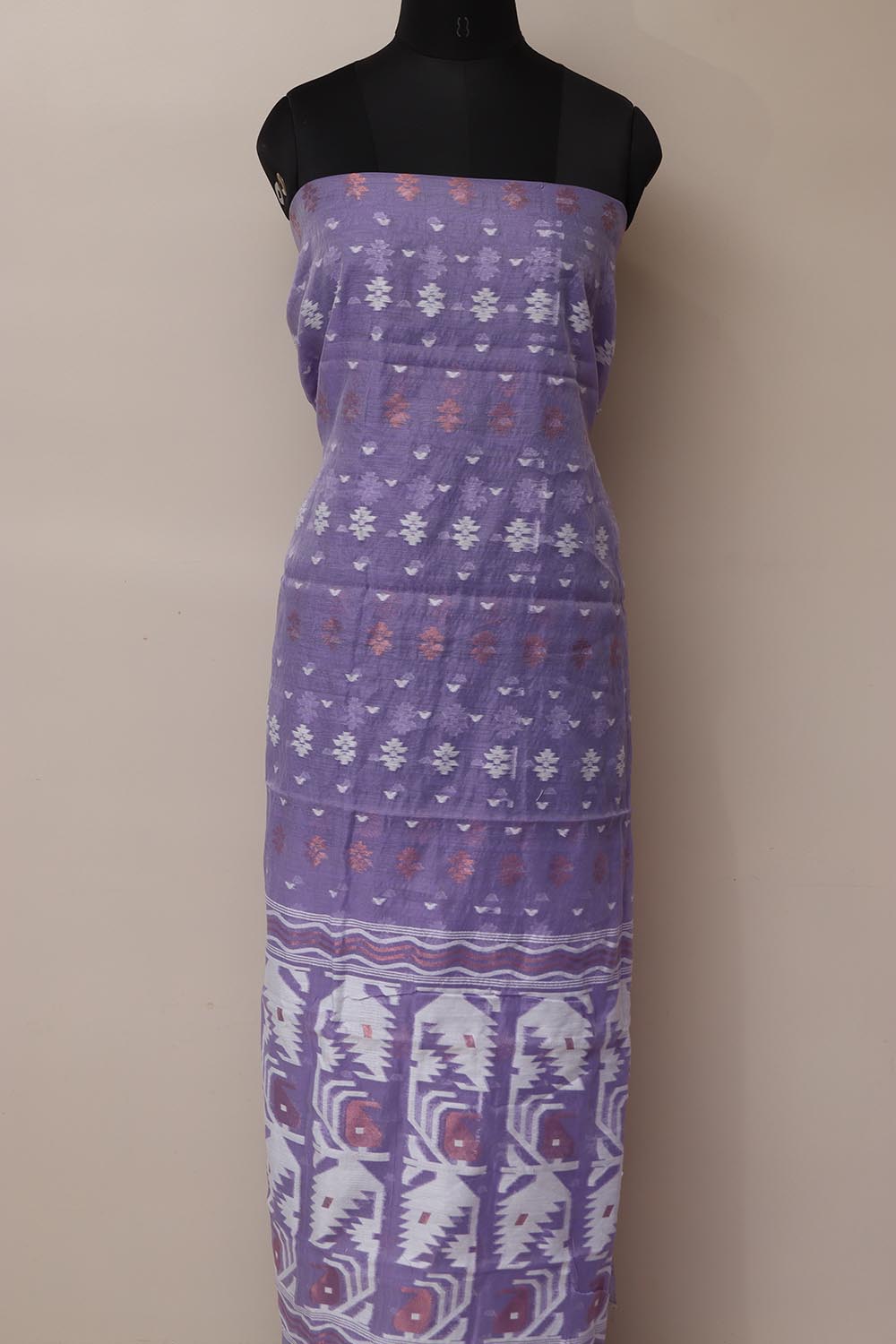 Elegant Purple Jamdani Cotton Silk Three Piece Unstitched Suit Set - Luxurion World