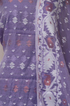 Elegant Purple Jamdani Cotton Silk Three Piece Unstitched Suit Set - Luxurion World