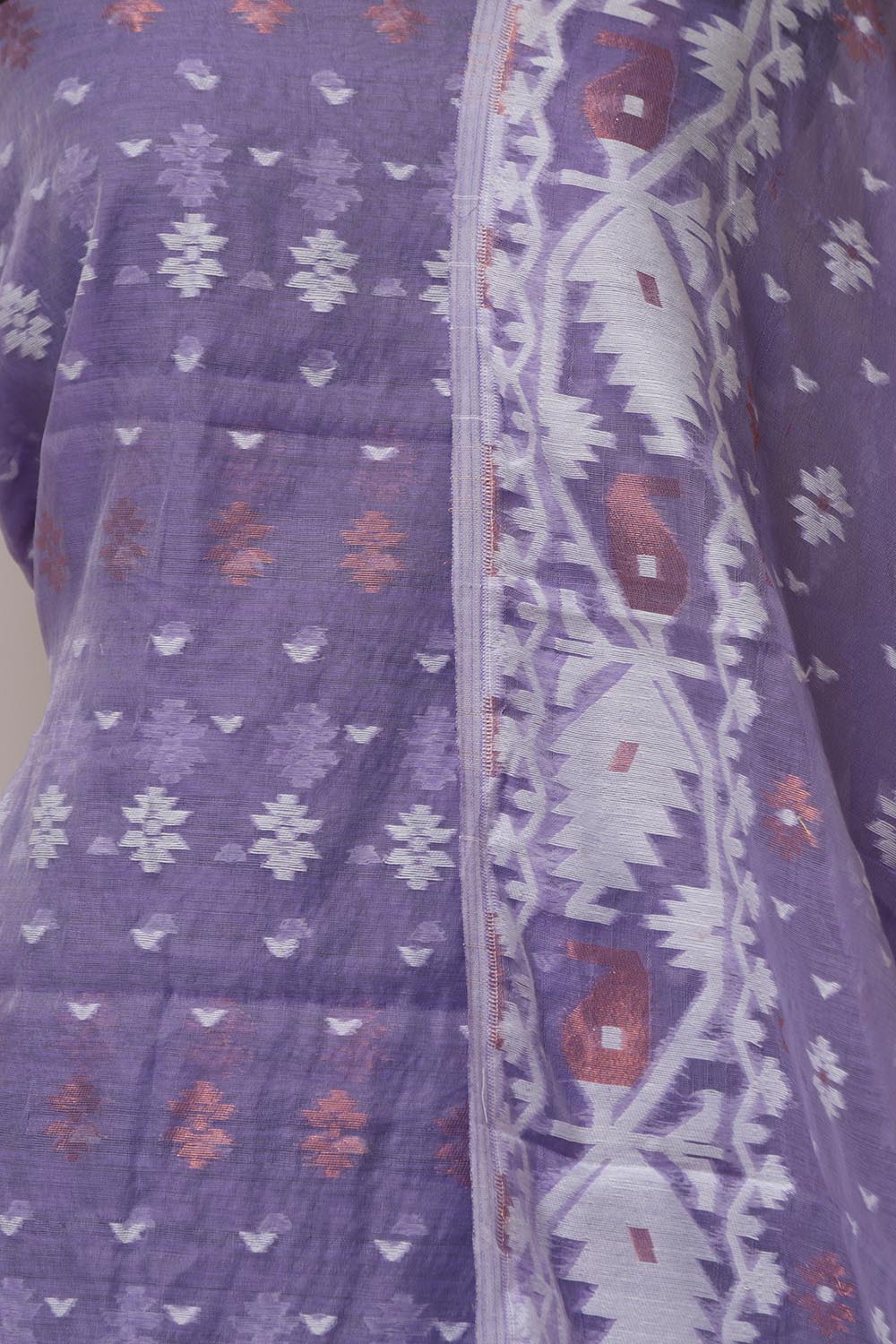 Elegant Purple Jamdani Cotton Silk Three Piece Unstitched Suit Set - Luxurion World