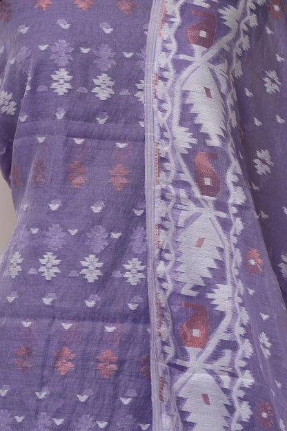 Elegant Purple Jamdani Cotton Silk Three Piece Unstitched Suit Set - Luxurion World