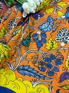Orange Kalamkari Hand Painted Bangalore Silk Suit With Purple Kalamkari Hand Painted Pure Bangalore Silk Dupatta - Luxurion World