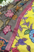 Yellow Pen Kalamkari Pure Silk Suit With Multicolor Kalamkari Pure Silk Dupatta - Luxurion World