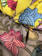 Yellow Pen Kalamkari Pure Silk Suit With Multicolor Kalamkari Pure Silk Dupatta - Luxurion World