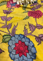 Yellow Pen Kalamkari Pure Silk Suit With Multicolor Kalamkari Pure Silk Dupatta - Luxurion World